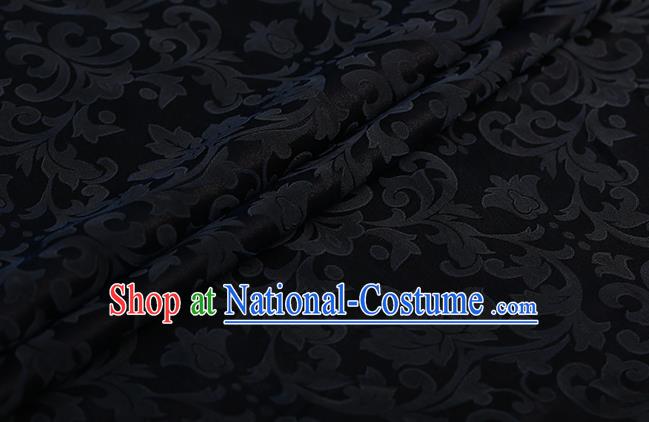 Chinese Classical Silk Fabric Traditional Black Pattern Satin Plain Cheongsam Drapery Gambiered Guangdong Gauze