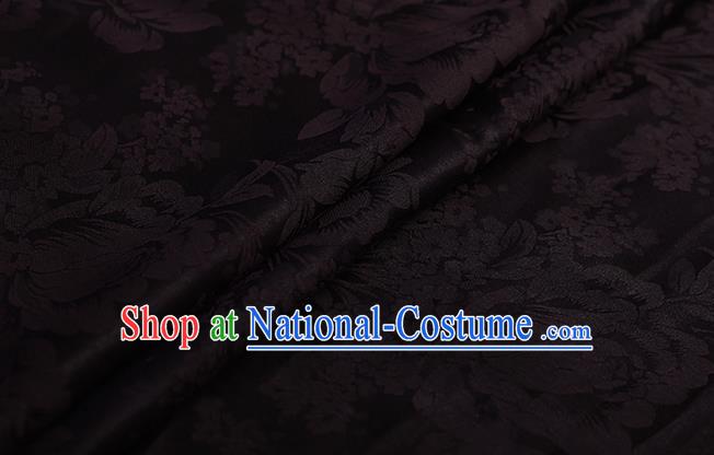 Chinese Classical Black Silk Fabric Traditional Peony Pattern Satin Plain Cheongsam Drapery Gambiered Guangdong Gauze