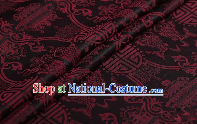 Chinese Classical Silk Fabric Traditional Red Fishes Pattern Satin Plain Cheongsam Drapery Gambiered Guangdong Gauze