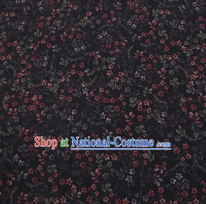 Chinese Classical Silk Fabric Traditional Flowers Pattern Black Satin Plain Cheongsam Drapery Gambiered Guangdong Gauze