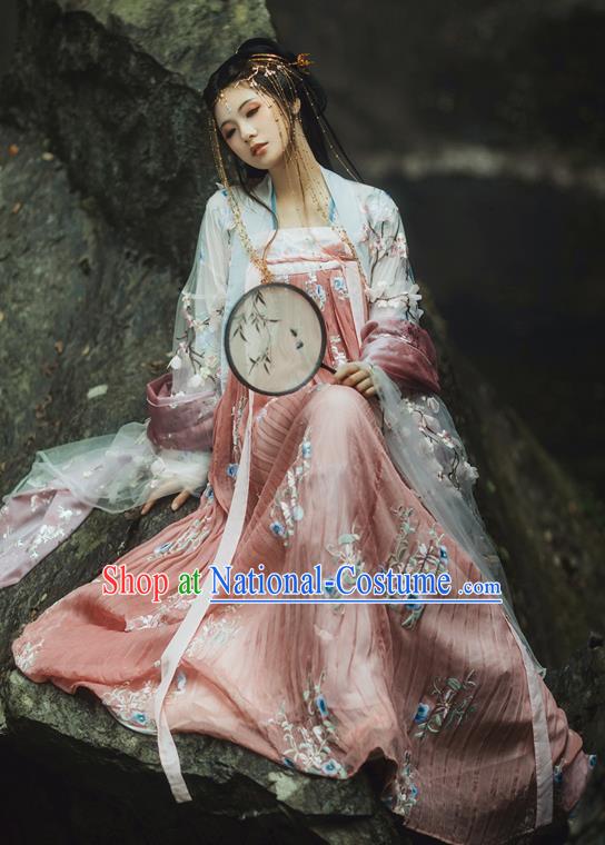 Chinese Tang Dynasty Princess Costumes Ancient Peri Palace Lady Embroidered Dresses for Women