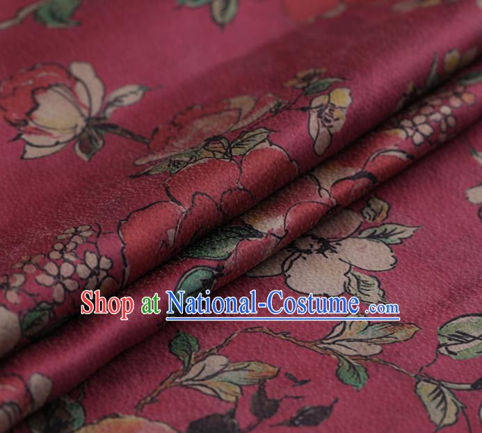 Asian Chinese Silk Fabric Traditional Classical Roses Pattern Rosy Satin Plain Cheongsam Drapery Gambiered Guangdong Gauze