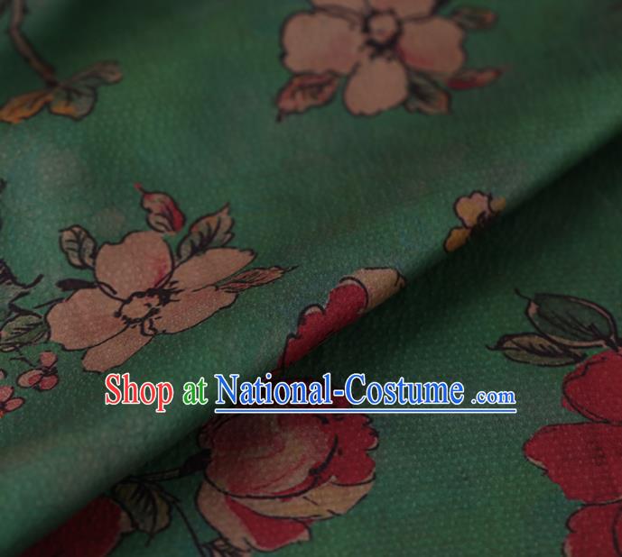 Asian Chinese Silk Fabric Traditional Classical Roses Pattern Green Satin Plain Cheongsam Drapery Gambiered Guangdong Gauze