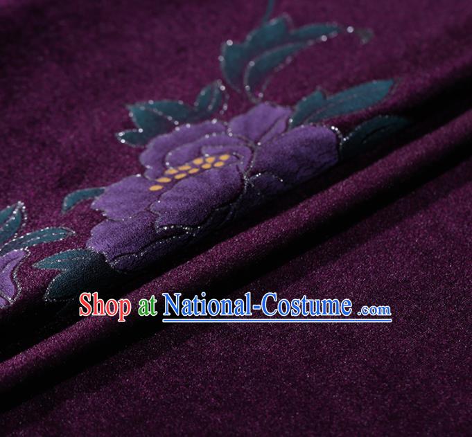 Asian Chinese Purple Velvet Fabric Traditional Classical Peony Pattern Cheongsam Pleuche Drapery Gambiered Guangdong Gauze