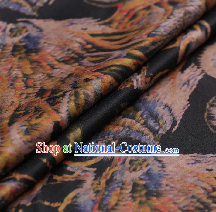 Asian Chinese Gambiered Guangdong Gauze Traditional Black Satin Plain Classical Pattern Cheongsam Silk Drapery