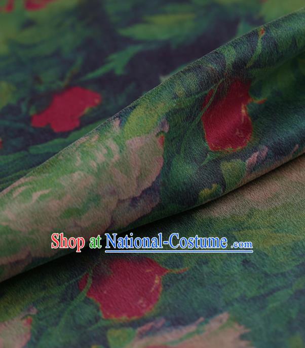 Asian Chinese Traditional Gambiered Guangdong Gauze Green Satin Plain Classical Pattern Cheongsam Silk Drapery