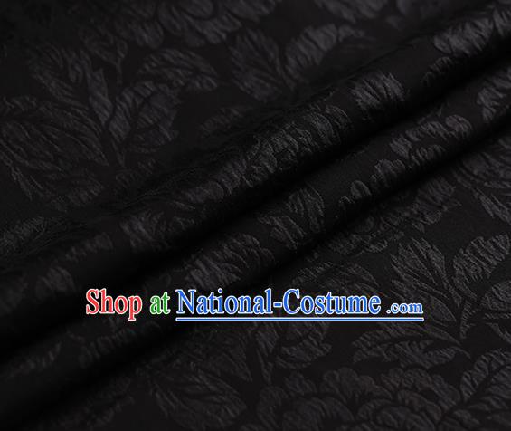 Chinese Traditional Black Gambiered Guangdong Gauze Satin Plain Classical Peony Pattern Cheongsam Silk Drapery