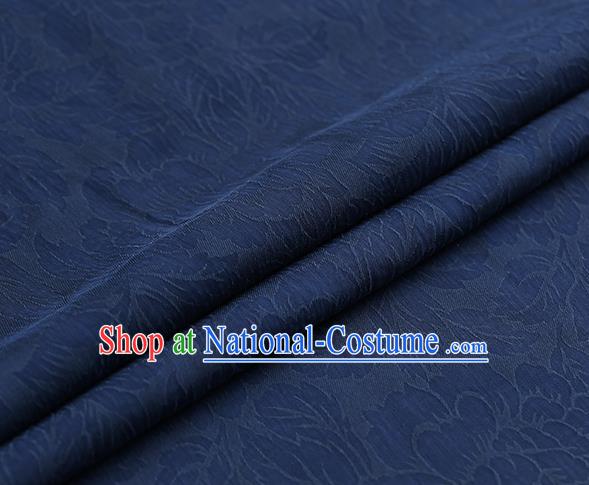 Chinese Traditional Blue Gambiered Guangdong Gauze Satin Plain Classical Peony Pattern Cheongsam Silk Drapery