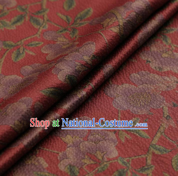 Chinese Traditional Red Gambiered Guangdong Gauze Satin Plain Classical Plum Blossom Pattern Cheongsam Silk Drapery