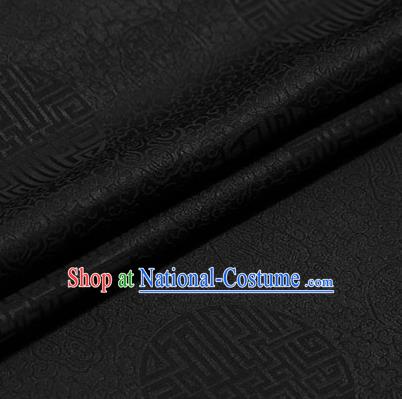 Traditional Chinese Black Brocade Palace Pattern Satin Plain Cheongsam Silk Drapery