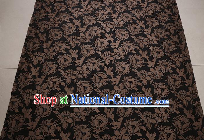 Traditional Chinese Black Gambiered Guangdong Gauze Satin Plain Classical Pattern Cheongsam Silk Drapery