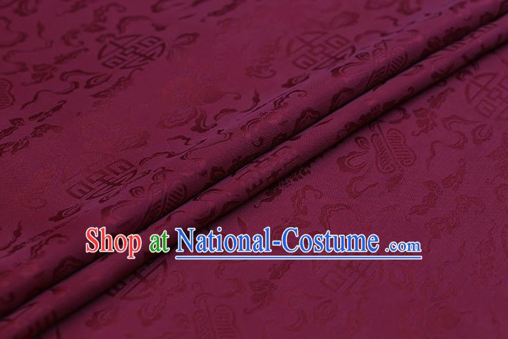 Traditional Chinese Wine Red Brocade Palace Cucurbit Ribbon Pattern Satin Plain Cheongsam Silk Drapery