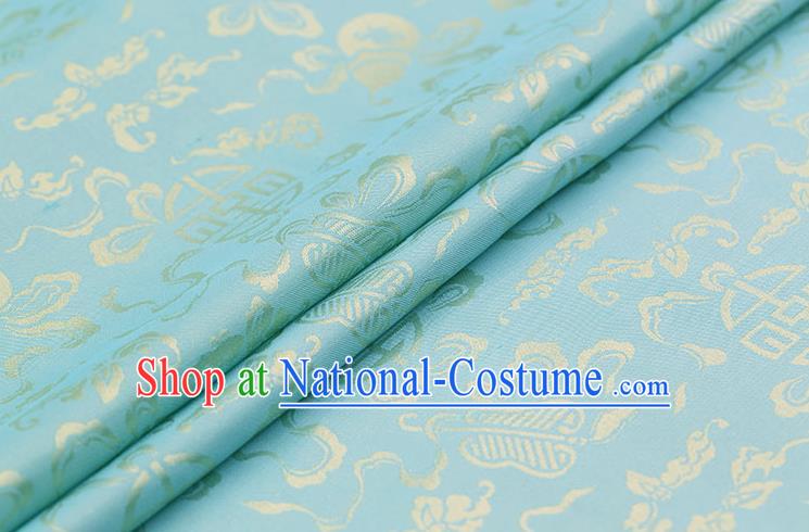 Traditional Chinese Light Blue Brocade Palace Cucurbit Ribbon Pattern Satin Plain Cheongsam Silk Drapery