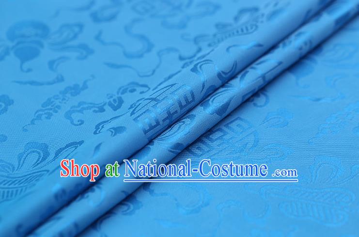 Traditional Chinese Lake Blue Brocade Palace Cucurbit Ribbon Pattern Satin Plain Cheongsam Silk Drapery