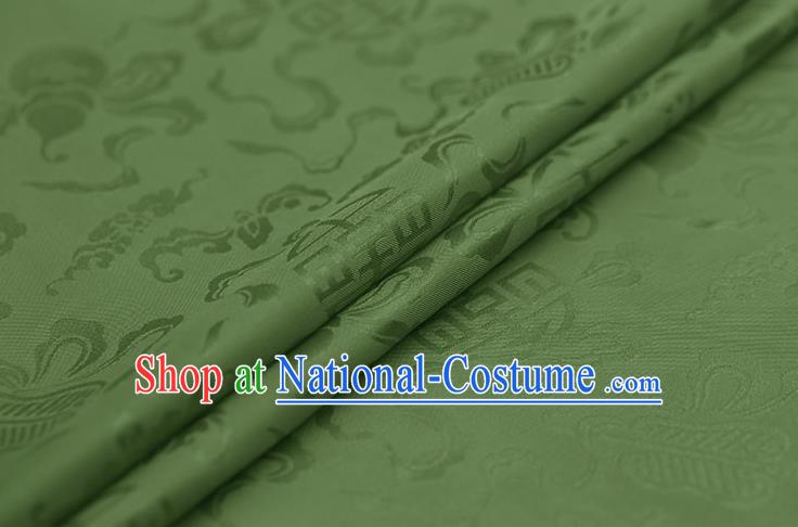 Traditional Chinese Olive Green Brocade Palace Cucurbit Ribbon Pattern Satin Plain Cheongsam Silk Drapery