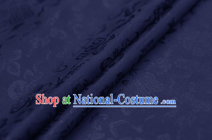 Traditional Chinese Navy Brocade Palace Cucurbit Ribbon Pattern Satin Plain Cheongsam Silk Drapery