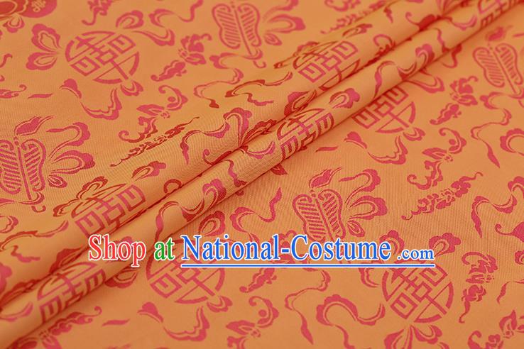 Traditional Chinese Orange Brocade Palace Cucurbit Ribbon Pattern Satin Plain Cheongsam Silk Drapery