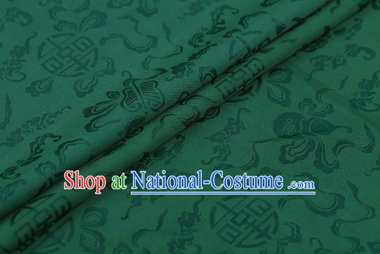 Traditional Chinese Deep Green Brocade Palace Cucurbit Ribbon Pattern Satin Plain Cheongsam Silk Drapery