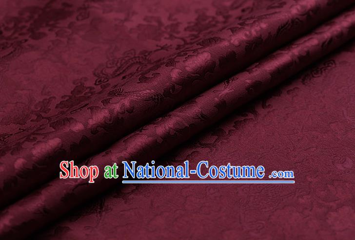 Traditional Chinese Wine Red Brocade Palace Dragons Pattern Satin Plain Cheongsam Silk Drapery