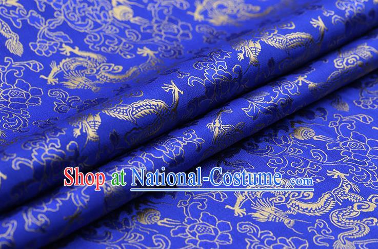 Traditional Chinese Royalblue Brocade Palace Dragons Pattern Satin Plain Cheongsam Silk Drapery