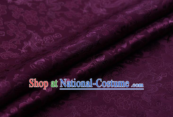 Traditional Chinese Purple Brocade Palace Dragons Pattern Satin Plain Cheongsam Silk Drapery