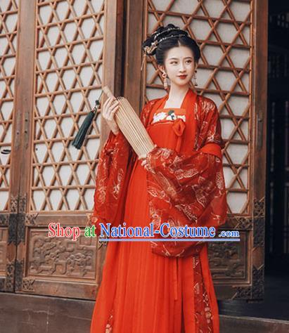 Chinese Tang Dynasty Wedding Red Hanfu Dress Ancient Imperial Consort Embroidered Costumes for Women