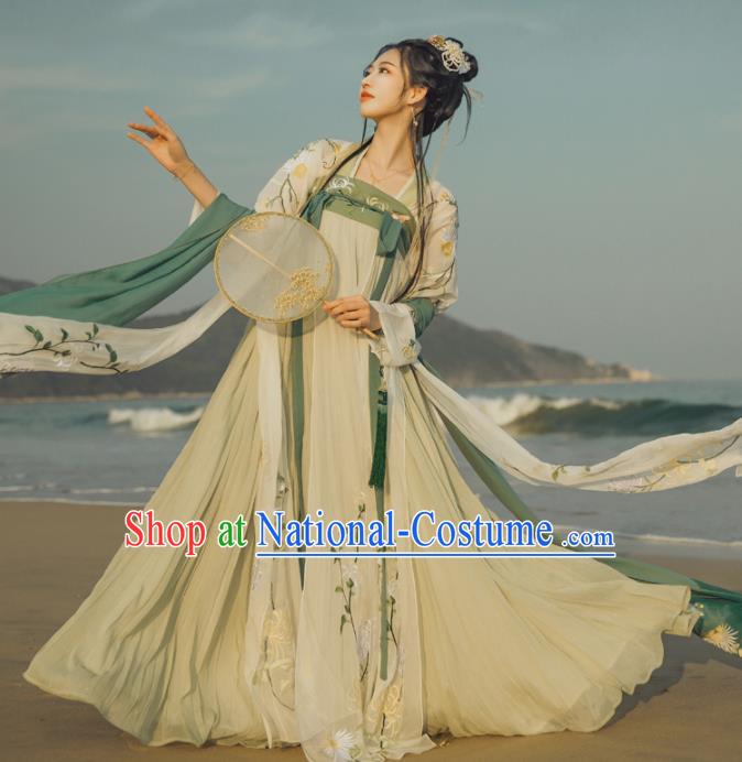 Chinese Traditional Tang Dynasty Historical Dress Ancient Princess Embroidered Costumes Complete Set