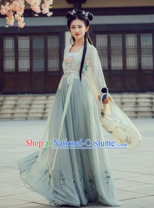 Chinese Ancient Tang Dynasty Princess Embroidered Costumes Hanfu Dress for Women