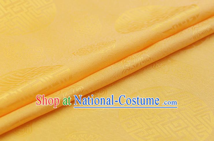 Chinese Traditional Yellow Brocade Fabric Palace Pattern Satin Plain Cheongsam Silk Drapery