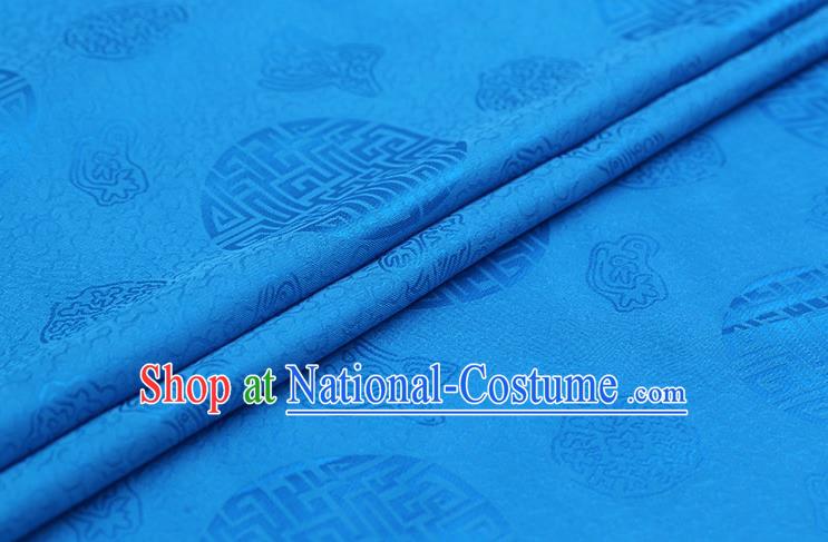 Chinese Traditional Blue Brocade Fabric Palace Pattern Satin Plain Cheongsam Silk Drapery