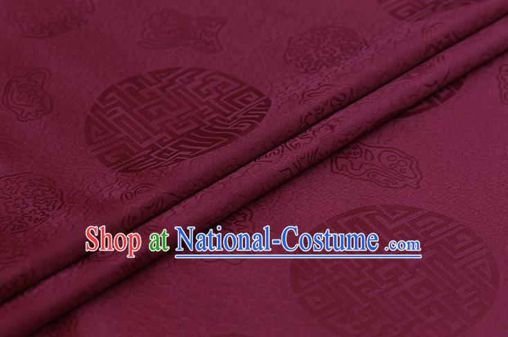 Chinese Traditional Purplish Red Brocade Fabric Palace Pattern Satin Plain Cheongsam Silk Drapery