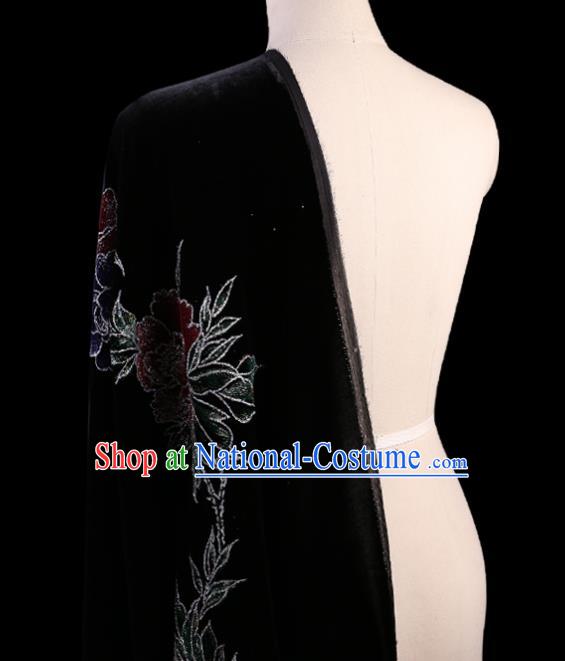 Chinese Traditional Black Velvet Fabric Palace Pattern Cheongsam Pleuche Silk Drapery