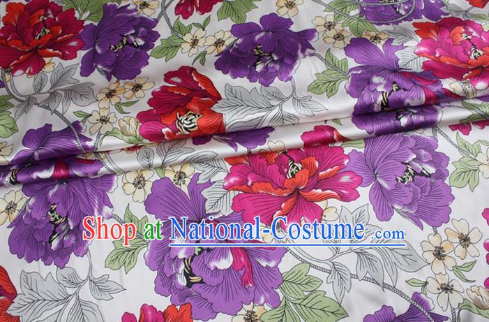 Chinese Traditional Brocade Fabric Palace Peony Pattern White Satin Plain Cheongsam Silk Drapery