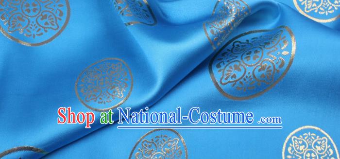 Chinese Traditional Blue Brocade Fabric Palace Pattern Satin Plain Cheongsam Silk Drapery