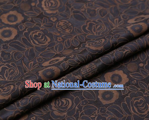 Chinese Traditional Gambiered Guangdong Gauze Fabric Palace Brown Peony Pattern Satin Plain Cheongsam Silk Drapery