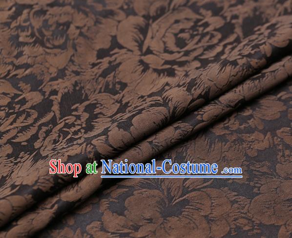 Chinese Traditional Cheongsam Silk Drapery Gambiered Guangdong Gauze Fabric Palace Brown Peony Pattern Satin Plain