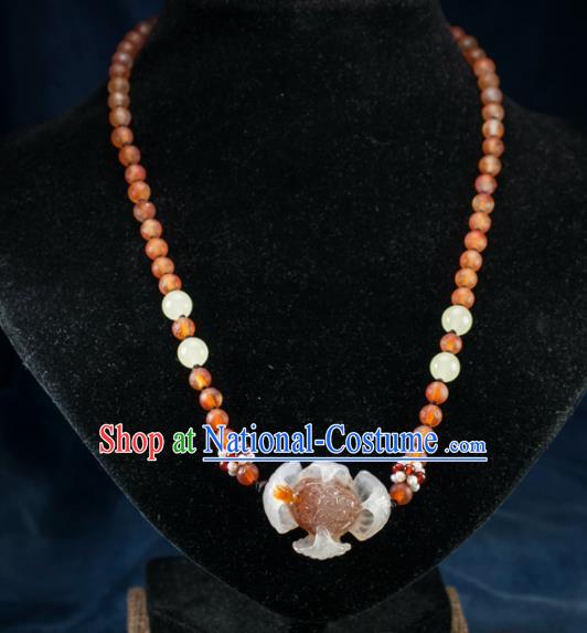 Chinese Traditional Jewelry Accessories Ancient Hanfu Icy Agate Lotus Necklace for Women