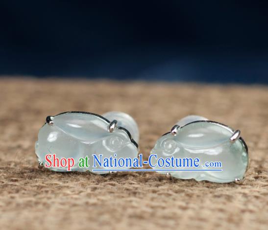 Chinese Traditional Jewelry Accessories Ancient Hanfu Icy Jadeite Rabbit Earrings for Women