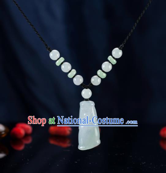 Chinese Traditional Jewelry Accessories Ancient Jade Carving Necklace Jadeite Bamboo Pendant