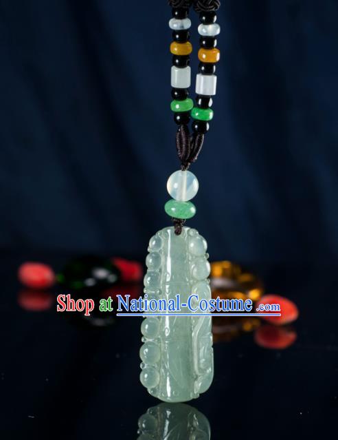 Chinese Traditional Jewelry Accessories Ancient Jade Carving Bamboo Necklace Jadeite Pendant