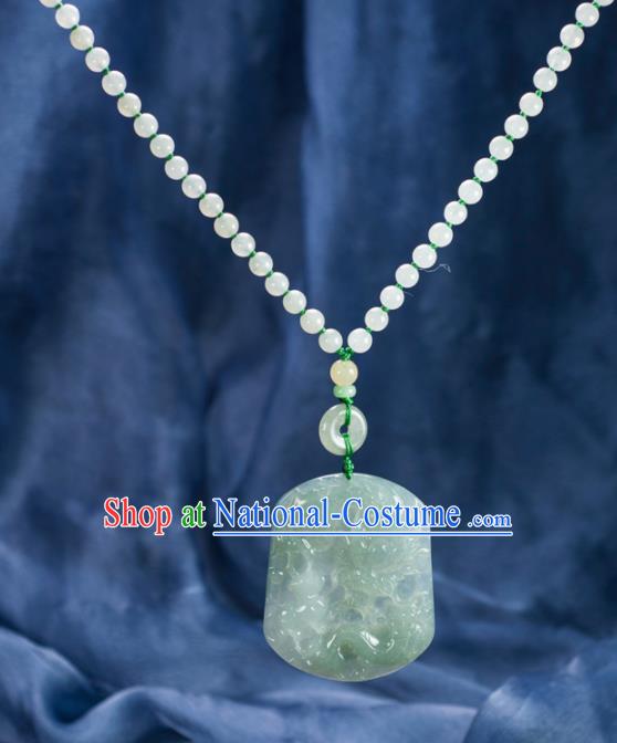 Chinese Traditional Jewelry Accessories Ancient Jade Carving Dragon Necklace Jadeite Pendant