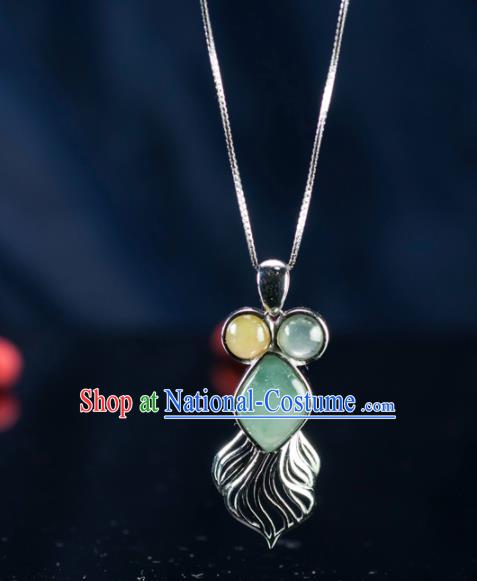 Chinese Traditional Jewelry Accessories Ancient Hanfu Jadeite Goldfish Necklace for Women