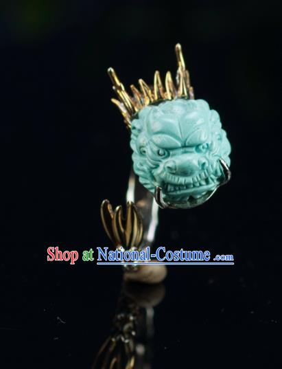 Chinese Traditional Jewelry Accessories Ancient Hanfu Kallaite Carving Dragon Rings for Women