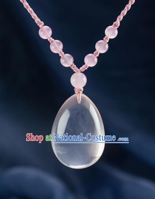 Chinese Traditional Jewelry Accessories Necklet Ancient Hanfu Rose Chalcedony Necklace for Women