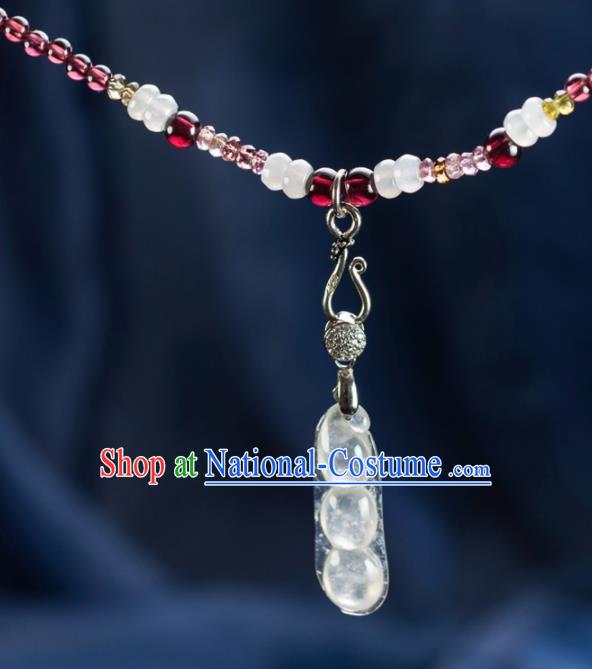 Chinese Traditional Jewelry Accessories Ancient Ice Jade Pea Necklace Jadeite Pendant