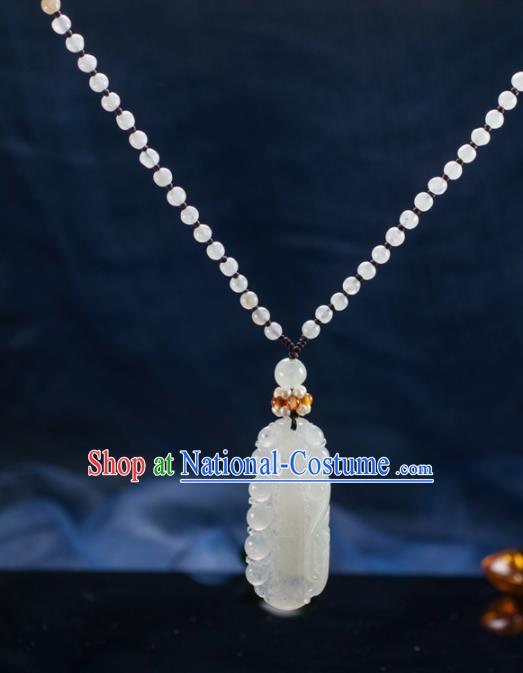 Chinese Traditional Jewelry Accessories Ancient Ice Jade Necklace Jadeite Carving Bamboo Pendant