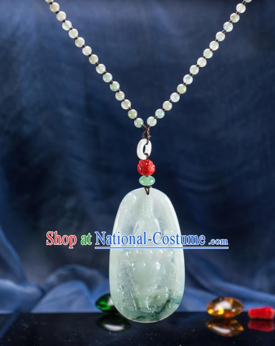 Chinese Traditional Jewelry Accessories Ancient Ice Jade Necklace Jadeite Carving Samantabhadra Bodhisattva Pendant