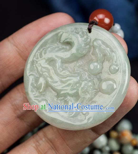 Chinese Traditional Jewelry Accessories Ancient Ice Jade Necklace Jadeite Carving Dragon Pendant