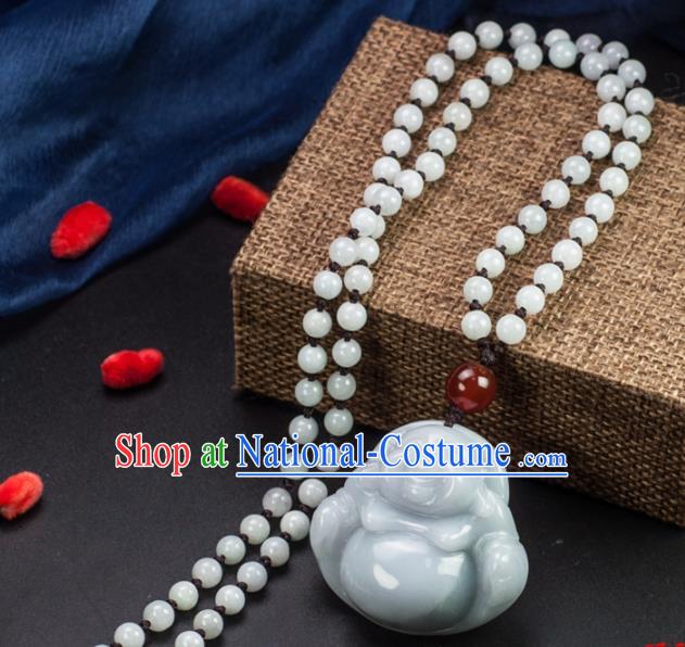 Chinese Traditional Jewelry Accessories Jade Maitreya Buddha Pendant Ancient Jadeite Necklace