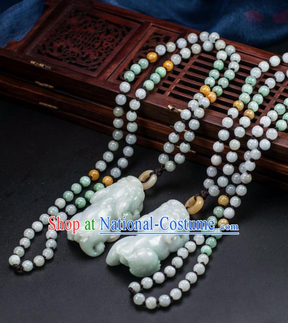 Chinese Traditional Jewelry Accessories Jade Pi Xiu Pendant Ancient Jadeite Necklace